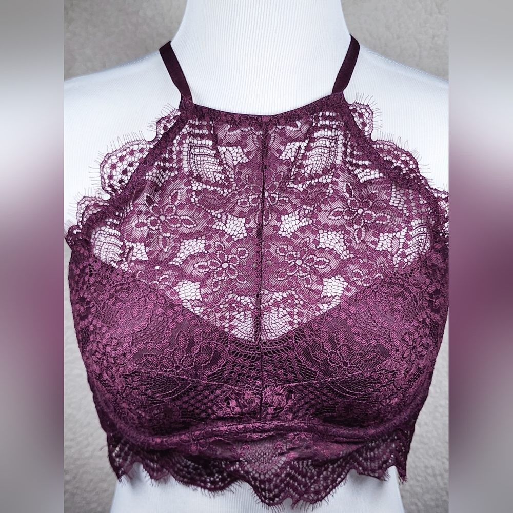 NWOT PINK Victoria's Secret High Neck Lace Push Up Bralette Size Large A-C Cup